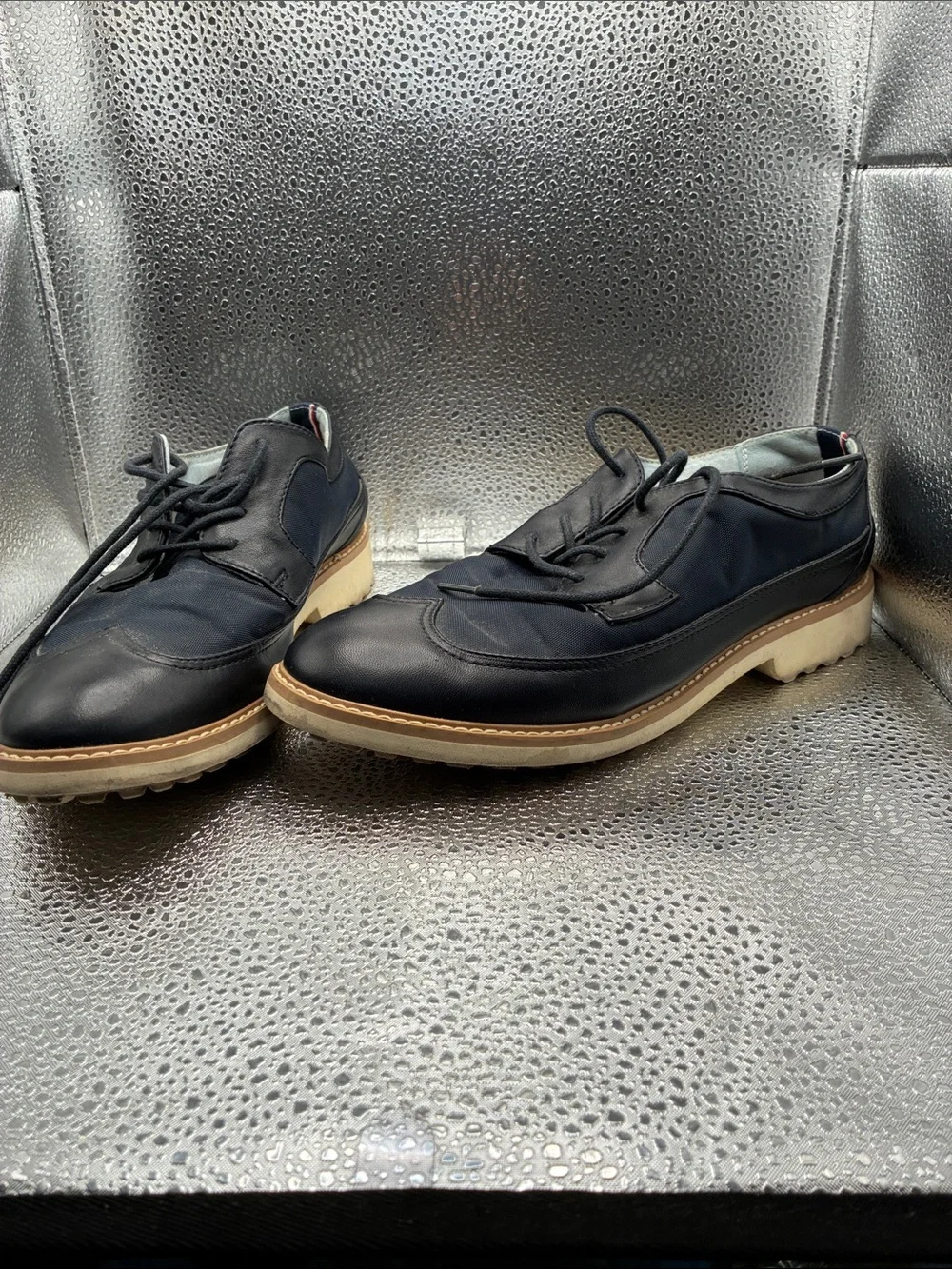 Tommy Hilfiger Navy and Tan Platform Lace-Up Oxfords
